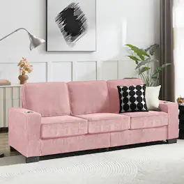 Z-Edge - 84" Couches for Living Room with Deep Seats,3 Seater Sofa Couch, Modern Corduroy Fabric Sofa with Armrests for Apartment - Pink