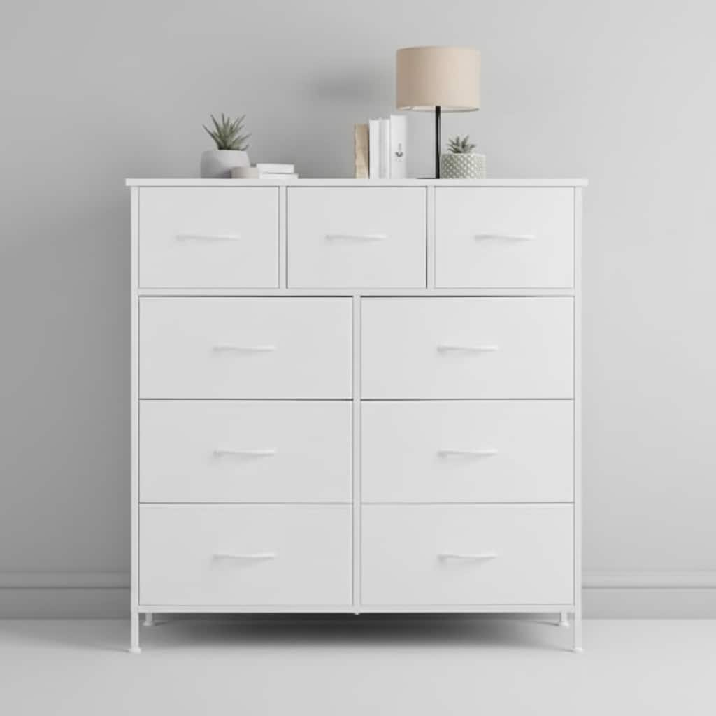AOITUN - 9-Drawer Dresser for Bedroom, Clothes Storage Tower with Metal Frame - White