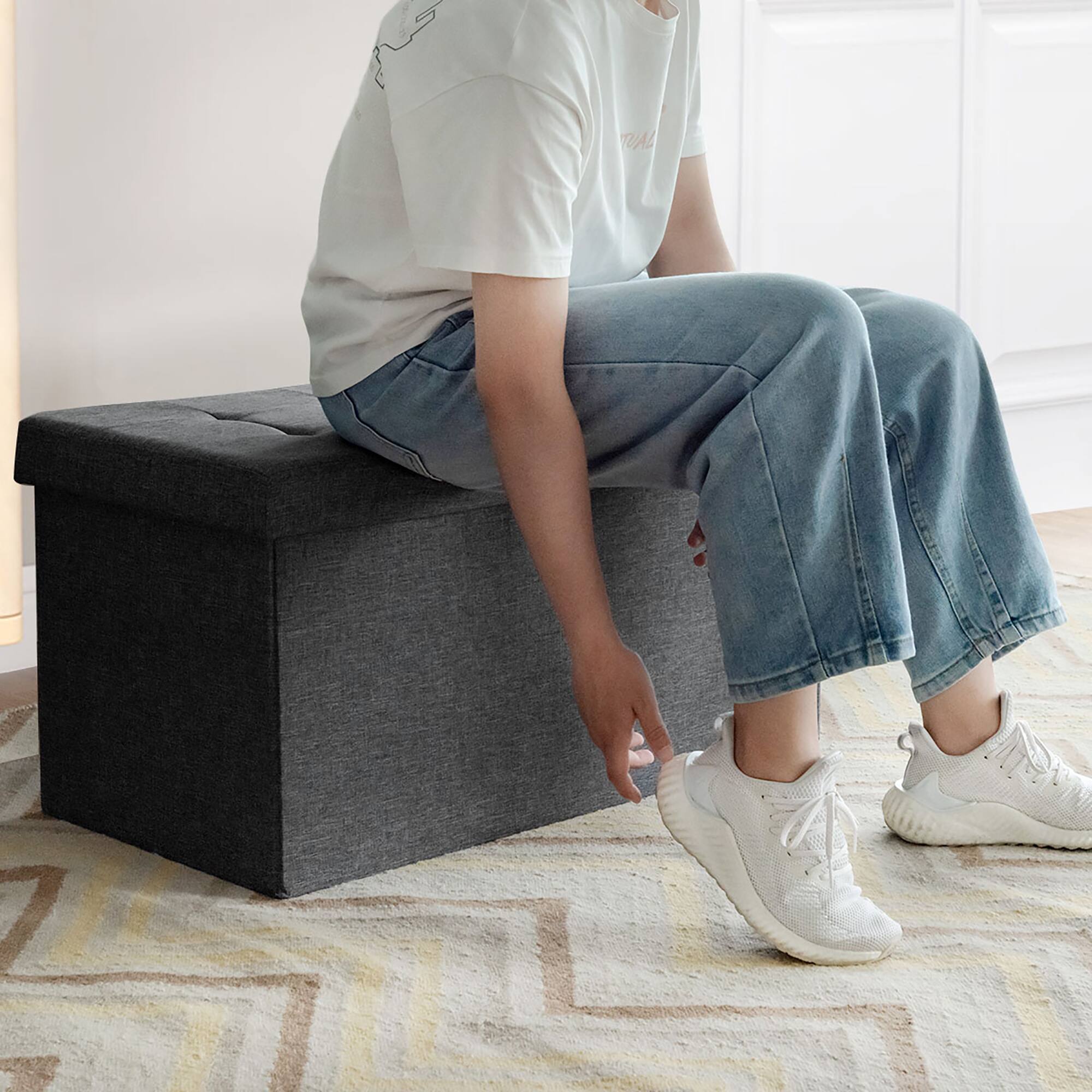 Alt View 3. Costway - Costway 31.5"Fabric Foldable Storage Ottoman Toy Chest W/Removable Storage Bin - Dark Grey.