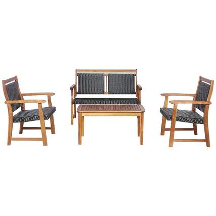 Front. Kadyn - 4 Pcs Outdoor Patio Rattan Furniture Sofa Set, Outdoor Furniture Garden Conversation Bistro Sets with Acacia Wood Frame - Brown.