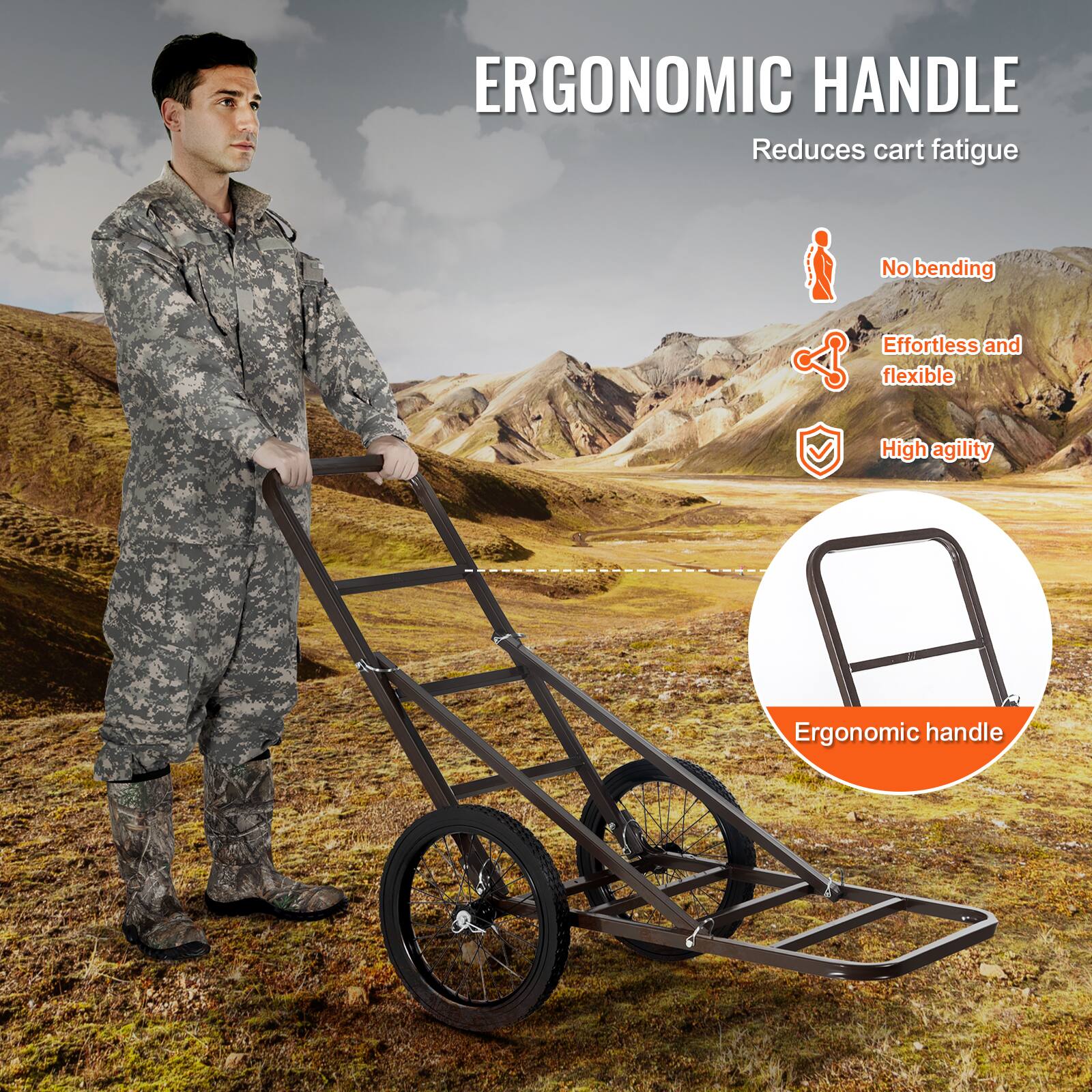 ERGONOMIC HANDLE  
Reduces cart fatigue  
No bending  
Effortless and flexible  
High agility  
Ergonomic handle