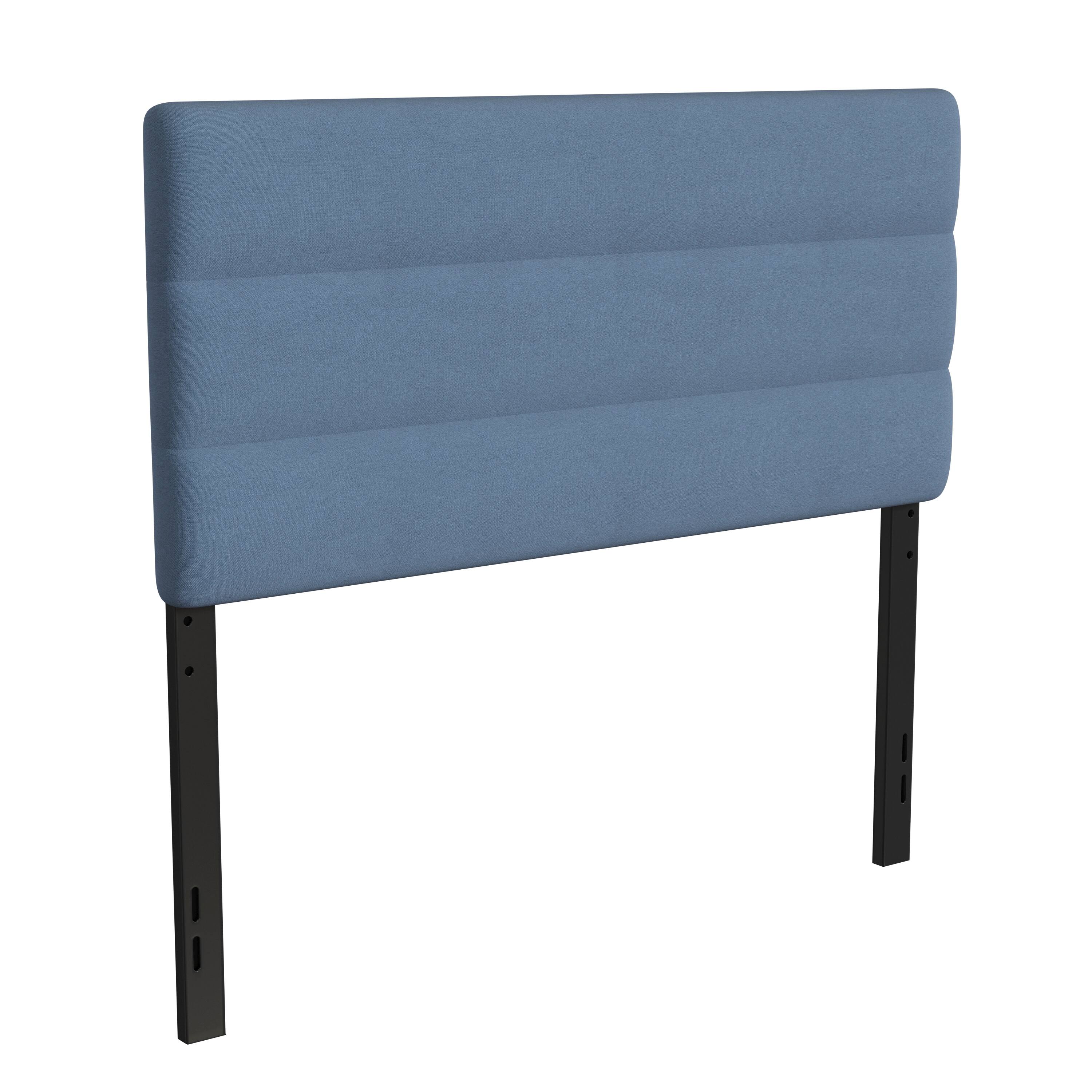 Alt View 1. Emma + Oliver - Gannon Modern Upholstered Headboard with Horizontal Line Stitching and Adjustable Height Rails - Blue.