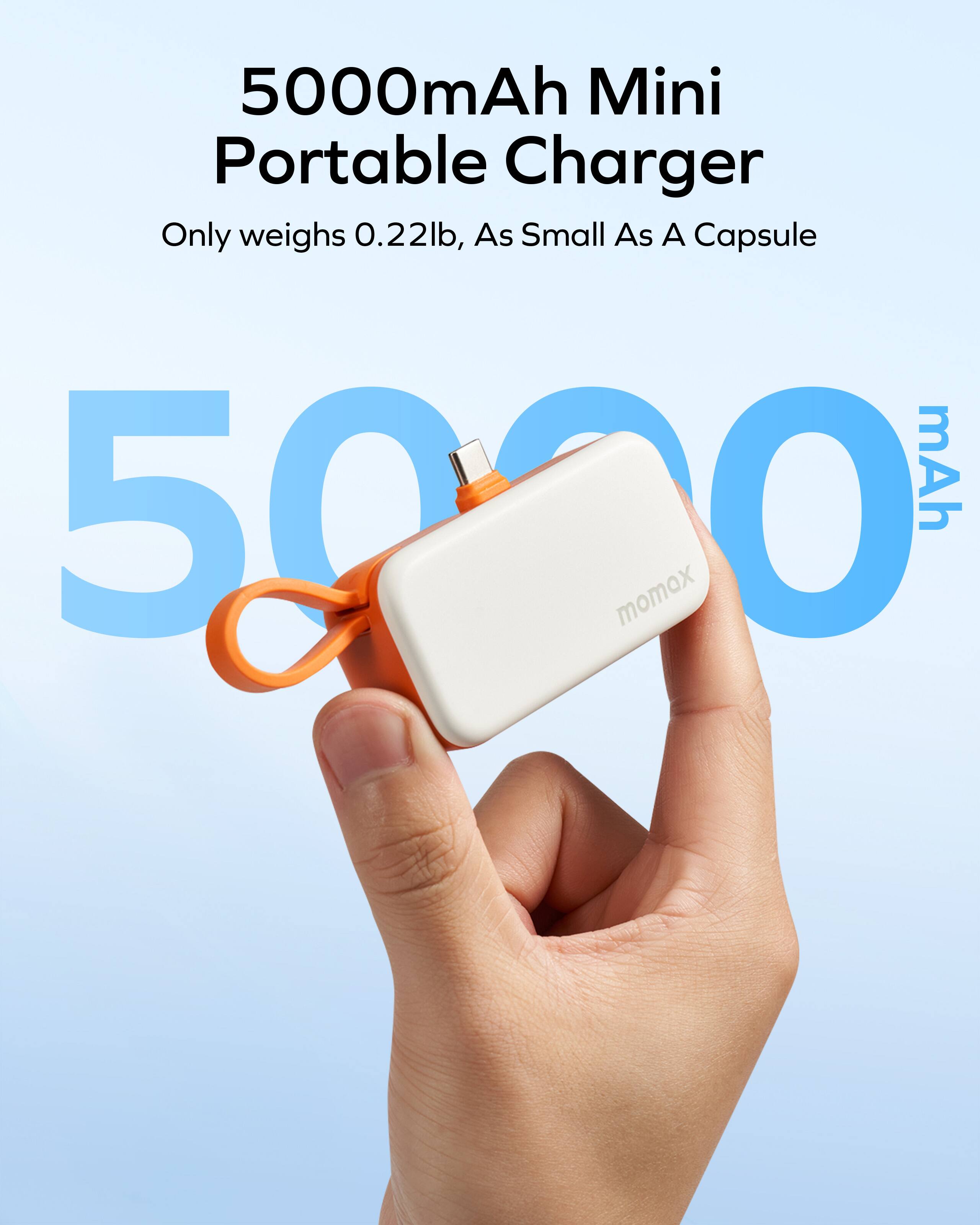 5000mAh Mini Portable Charger Only weighs 0.22lb, As Small As A Capsule