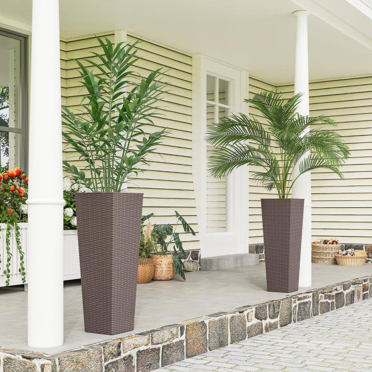 Alt View 1. PULUZ - 32 Inch Tall Planters for Outdoor Plants, Set of 2 Plastic Flower Pots with Drainage Holes - Brown.
