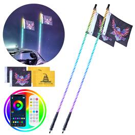 VEVOR - 2 PCS 5FT Whip Light,APP&RF Remote Control Led Whip Light,Waterproof 360°Spiral RGB Chasing Lighted Whips with 4 Flags - White
