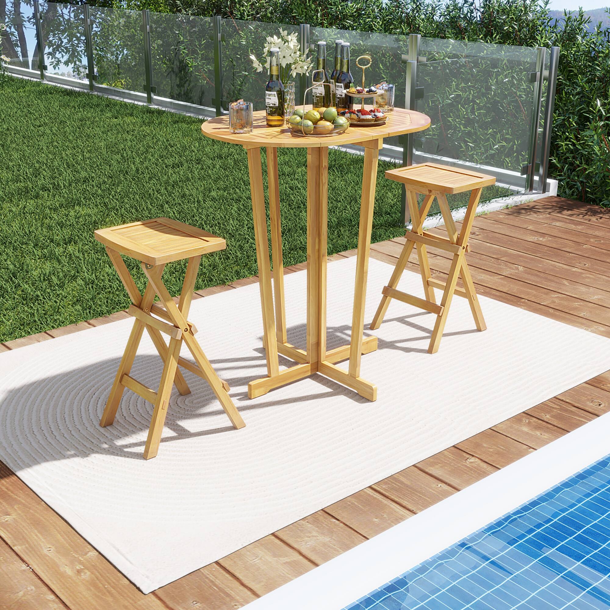 Alt View 3. Gymax - Gymax Outdoor Folding Bar Table w/ Oval Tabletop & Cross Base for Patio Natural - Natural.