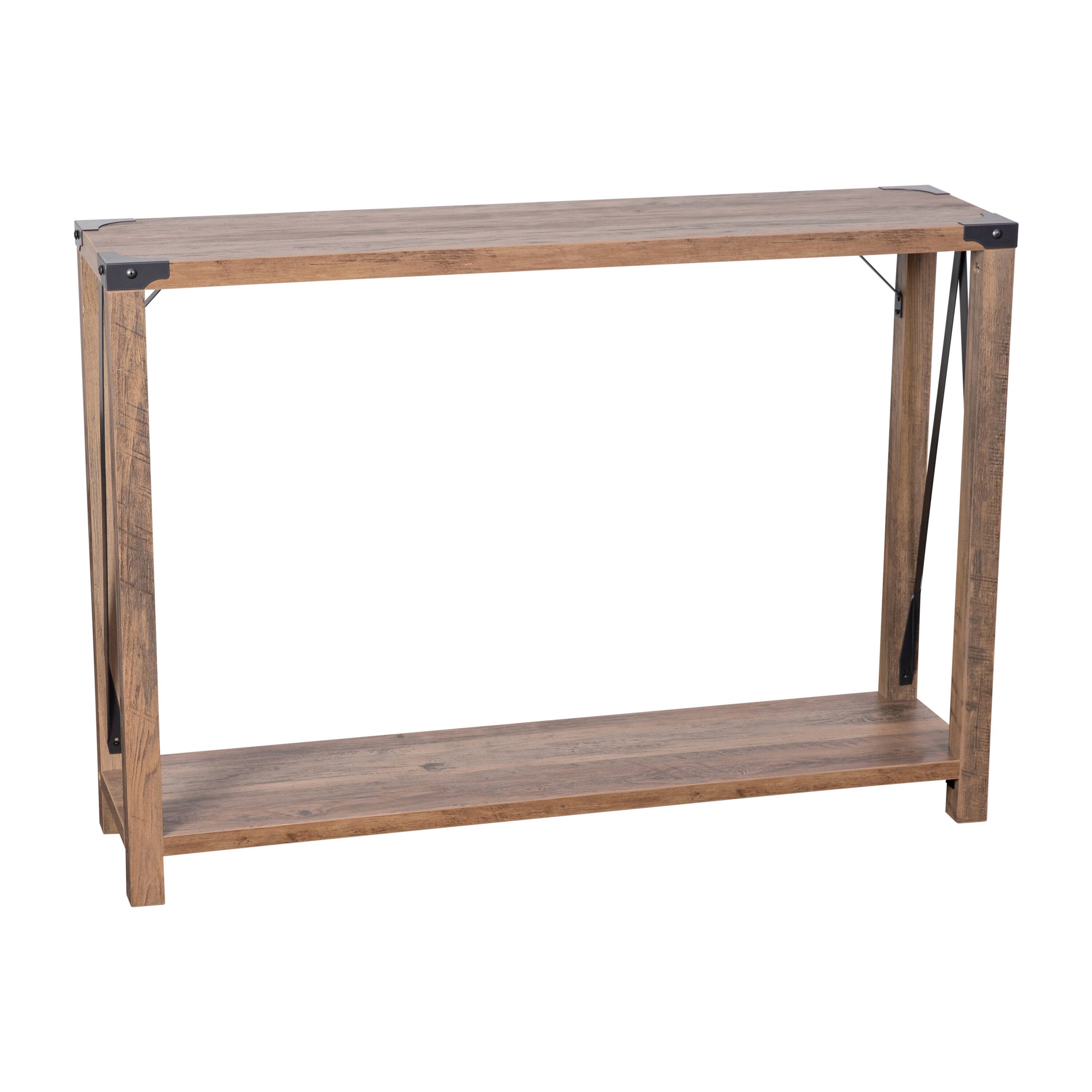 Alt View 1. Emma + Oliver - Marella Engineered Wood Modern Farmhouse Entryway Console Table with Metal Accents - Rustic Oak.