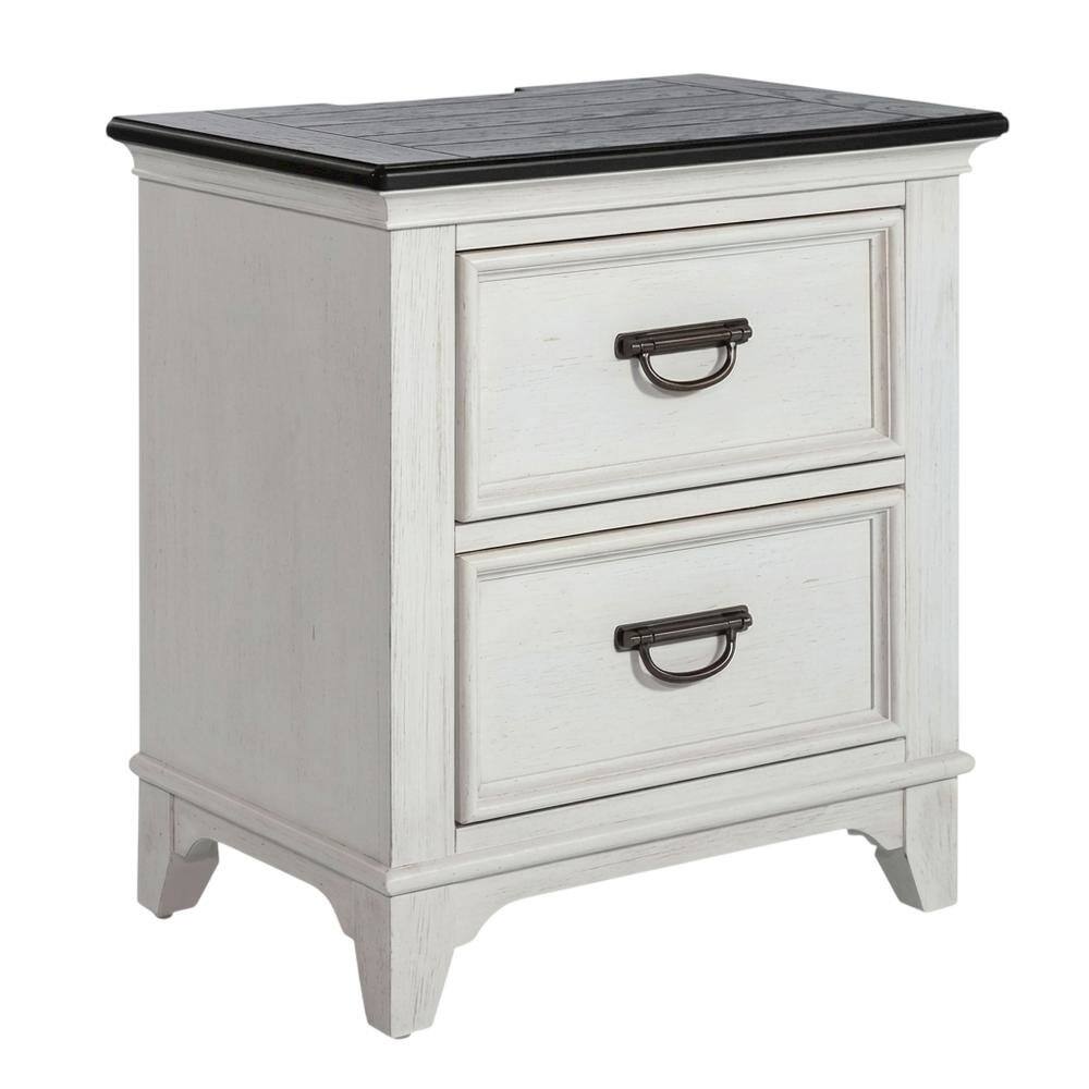 Angle. Starlight Canyon Home - White Nightstand with Charging Station and Wirebrushed Finish - White.