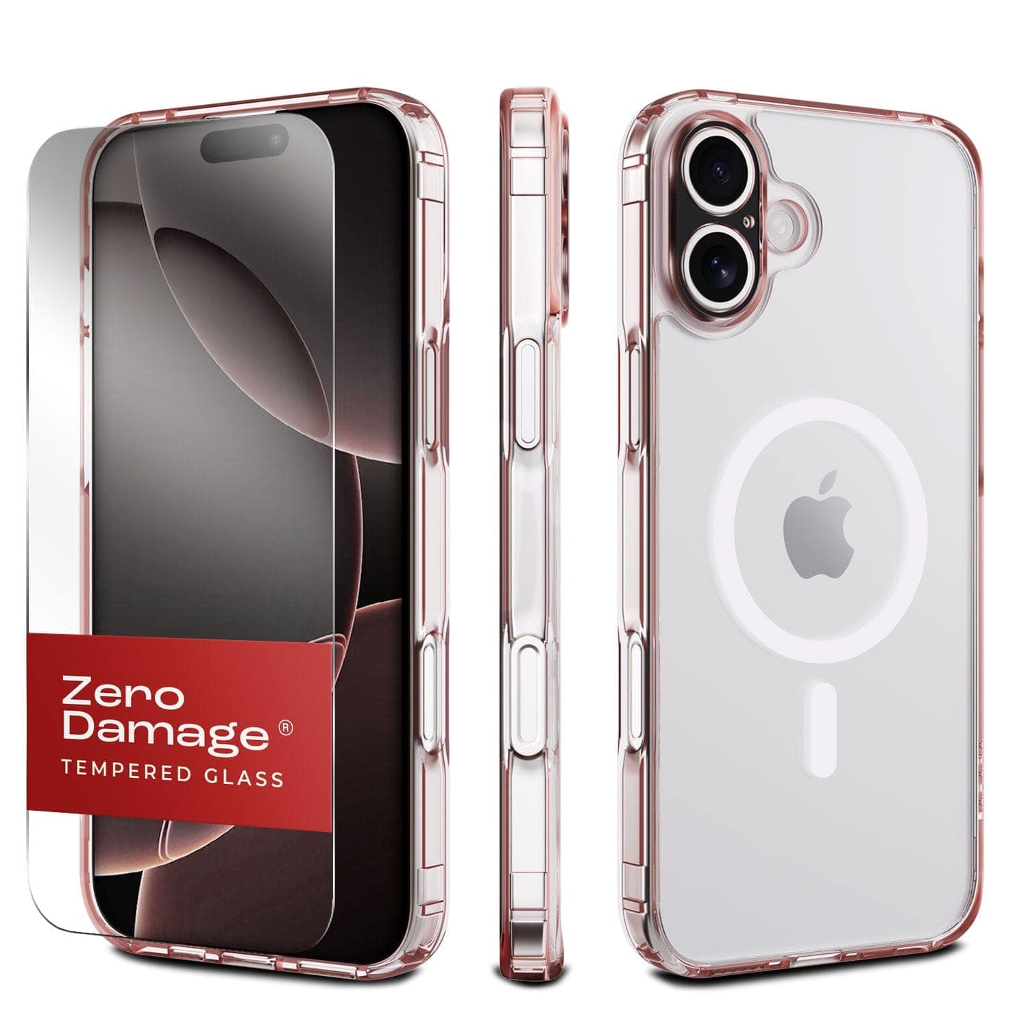 SaharaCase - Classic Series Case & Tempered Glass Kit for Apple iPhone 16 - Clear Rose Gold