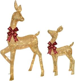 Wikistore - 2-Piece Large Lighted Christmas Deer Outdoor Yard Decoration Rattan Reindeer 85 LED Gold