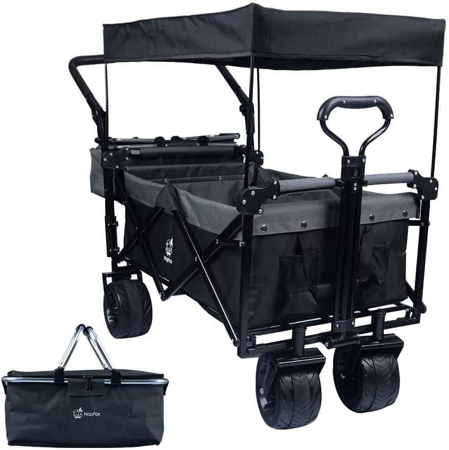 Loheer - Heavy Duty Collapsible Wagon with Canopy All Terrain Beach Cart Cooler Bag