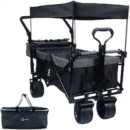 Loheer - Heavy Duty Collapsible Wagon with Canopy All Terrain Beach Cart Cooler Bag