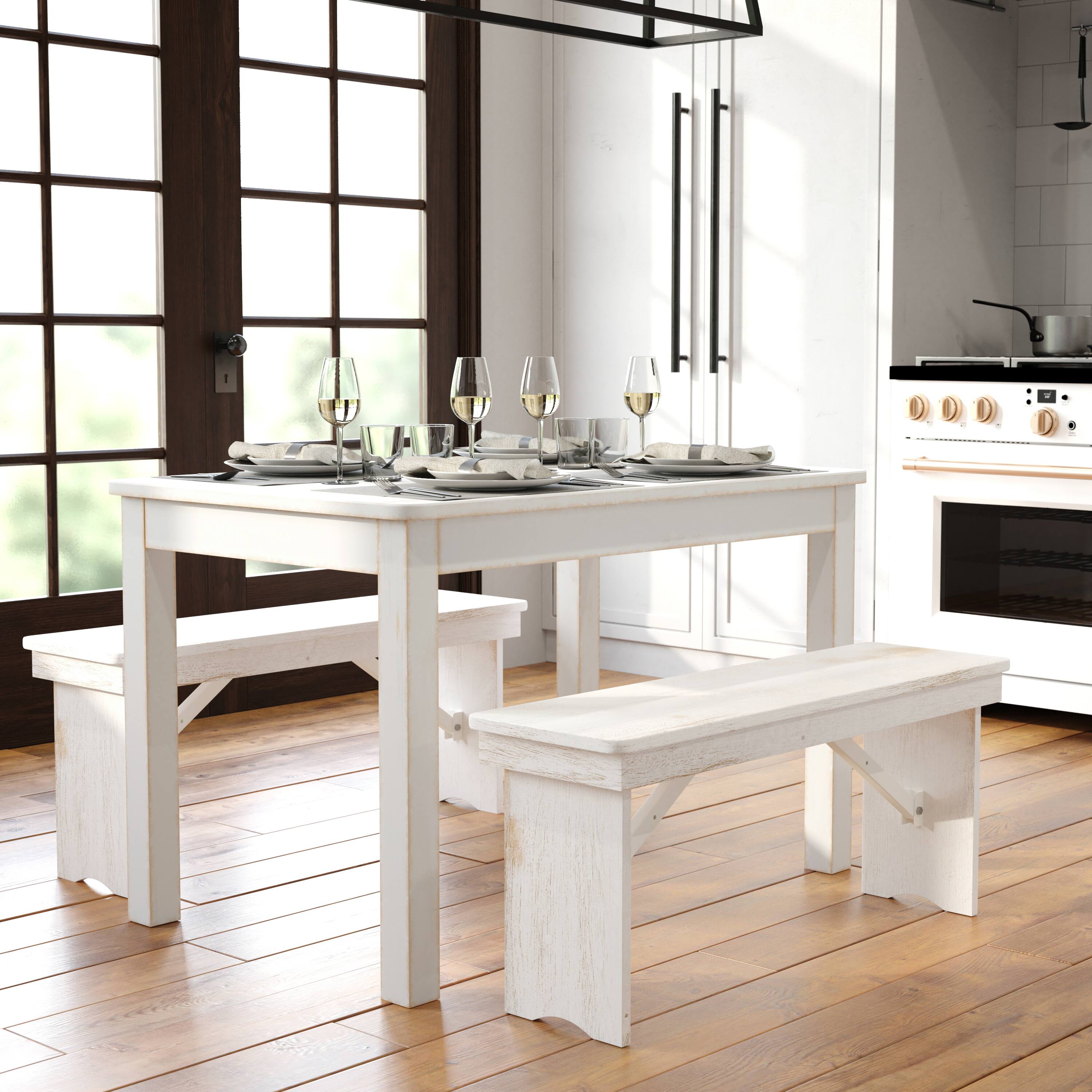 Alt View 2. Flash Furniture - HERCULES Series 46" x 30" Rectangular Antique Rustic White Solid Pine Farm Dining Table - White.