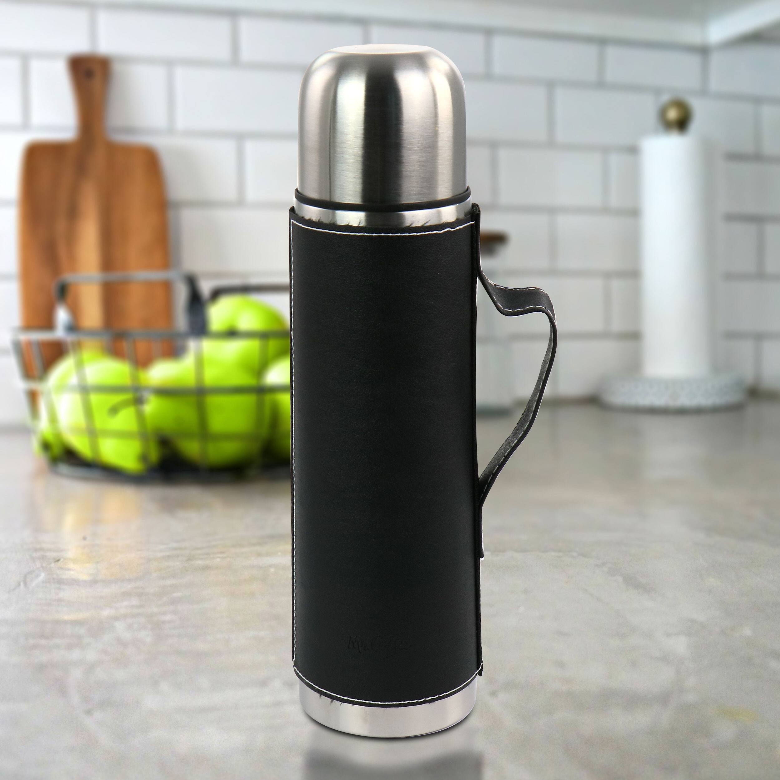 Alt View 4. Mr. Coffee - Mr. Coffee 23oz Stainless Steel Thermal Travel Bottle in Leatherette - Black.