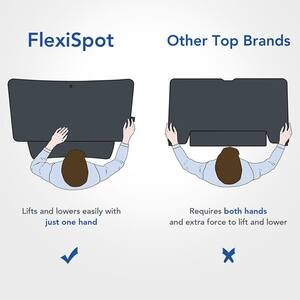 FlexiSpot  
Lifts and lowers easily with just one hand ✔️  

Other Top Brands  
Requires both hands and extra force to lift and lower ❌