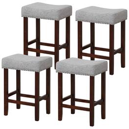 Gymax - Set of 4 Bar Stools Counter Height Saddle Kitchen Chairs w/ Wooden Legs Gray - Gray + Brown