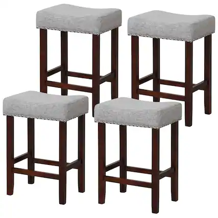 Front. Gymax - Gymax Set of 4 Bar Stools Counter Height Saddle Kitchen Chairs w/ Wooden Legs Gray - Gray + Brown.