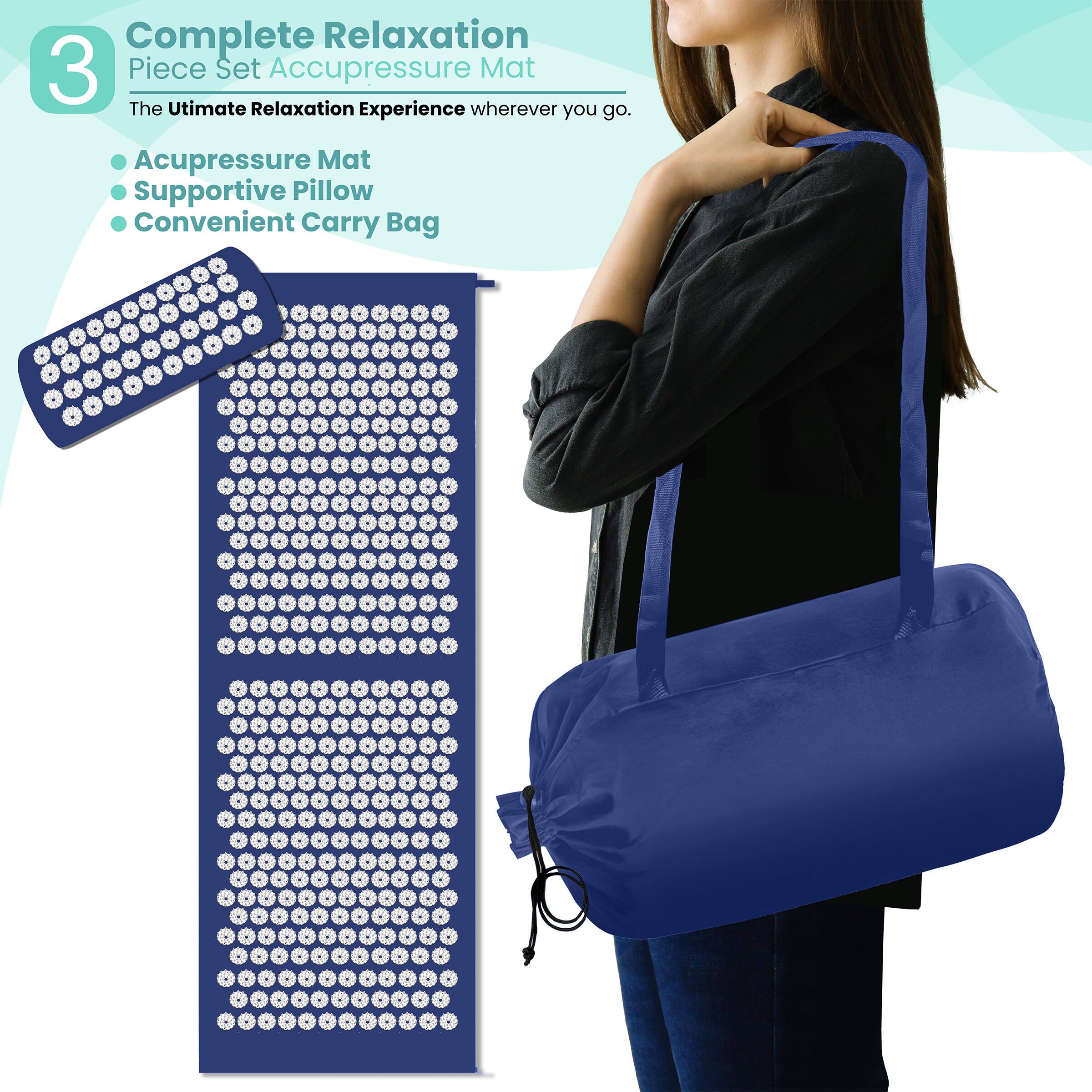 Complete Relaxation  
3 Piece Set Acupressure Mat  
The Ultimate Relaxation Experience wherever you go.  

- Acupressure Mat  
- Supportive Pillow  
- Convenient Carry Bag