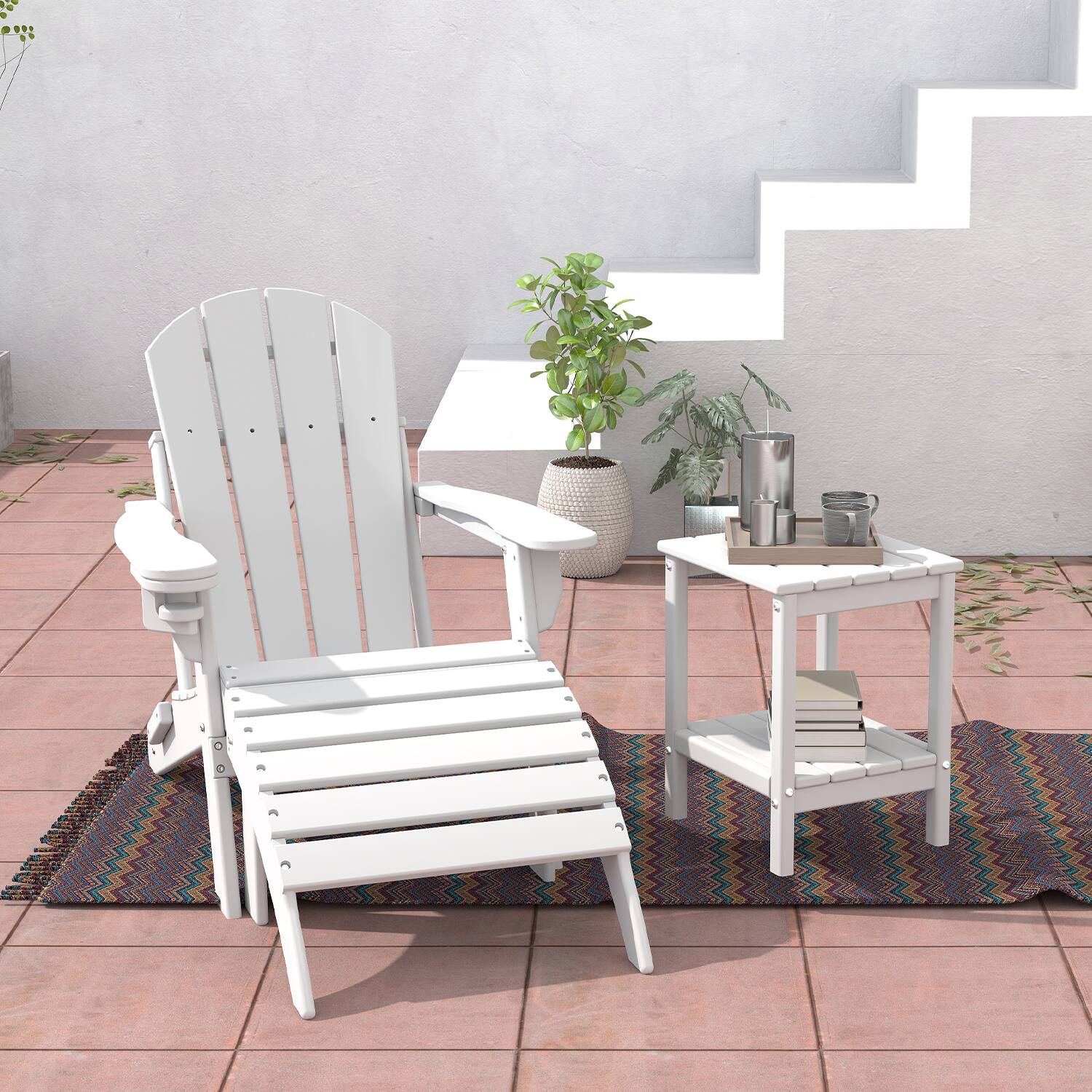 Alt View 2. FODINGHILL - Adirondack Outdoor Side Table Set of 2, 14x13 Inch, All-Weather HDPE Plastic for Patio & Porch - White.