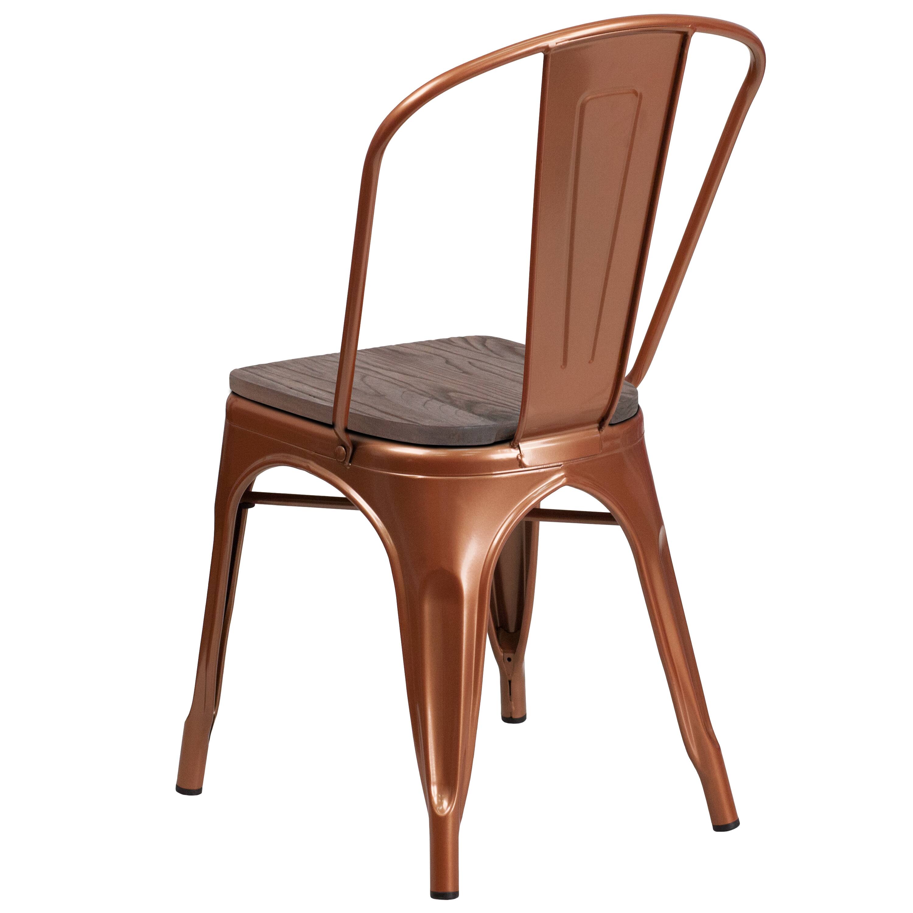 Alt View 3. Emma + Oliver - Colorful Metal Dining Stack Chair with Wood Seat - Copper.