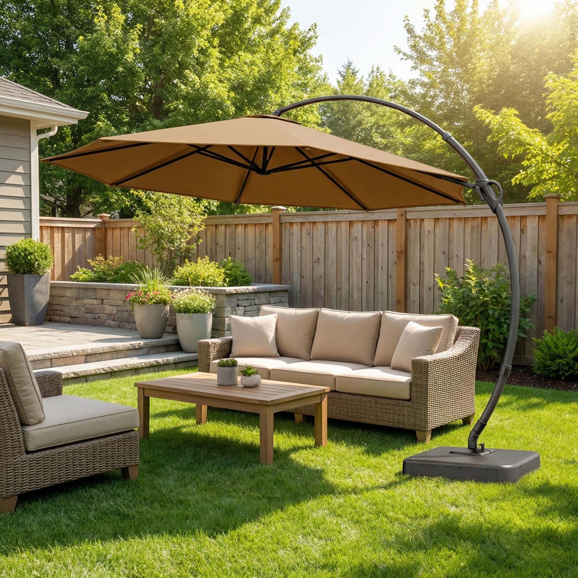 Alt View 5. Boyel Living - 11ft Tan Luxury Cantilever Patio Umbrella UV Protection - Tan.
