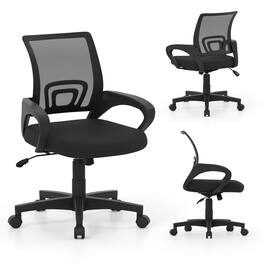 Costway - Mesh Office Chair Ergonomic Computer Desk Chair w/Lumbar Support Armrests - Black
