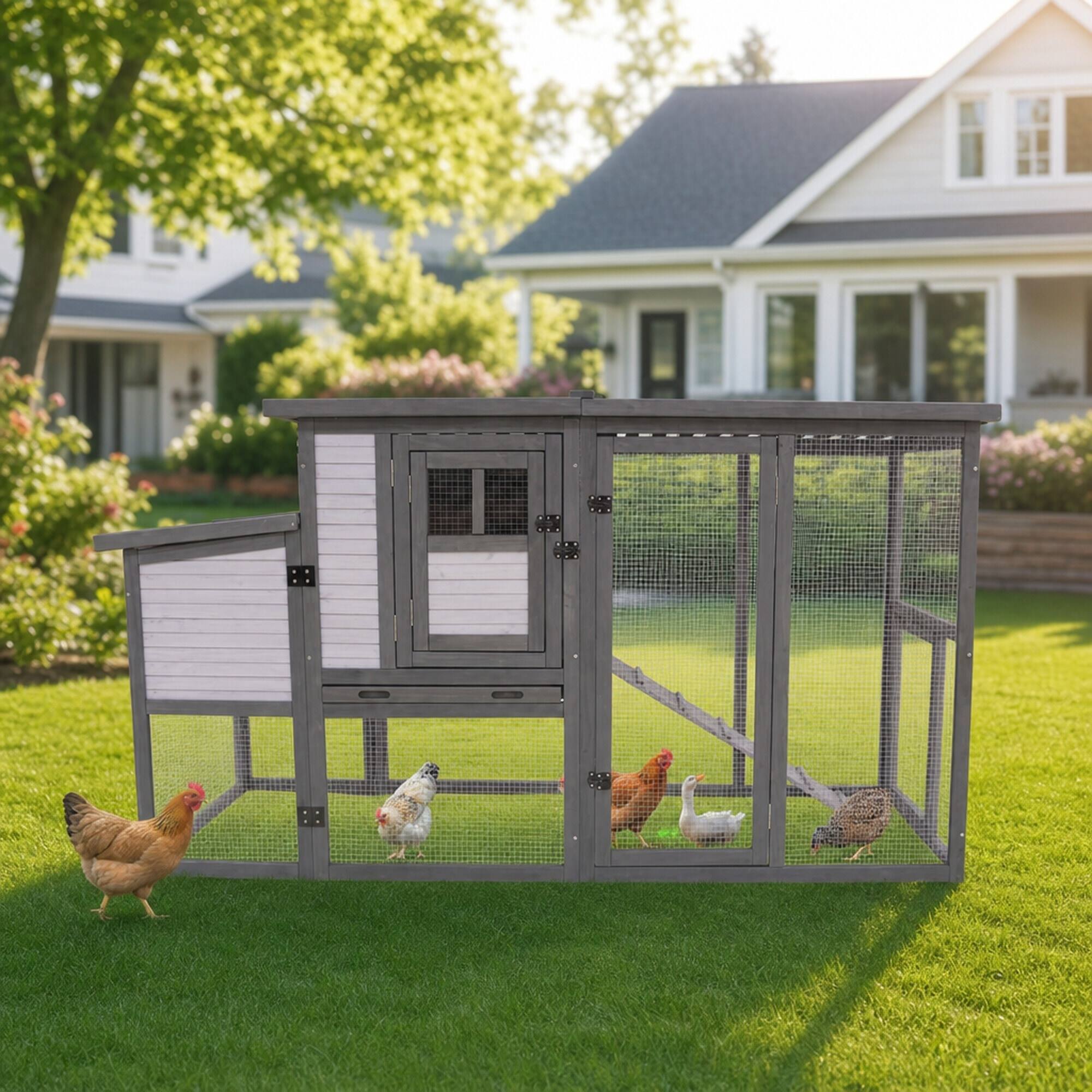 RYHNUYNE 79 in Wooden Chicken Coop, Outdoor Hen House for 5 8 Birds ...