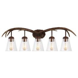 Jonathan Y - Wyatt 37.75" 5-Light Southwestern Bohemian Resin/Seeded Glass Faux Antler LED Vanity Light - Brown Wood Finish
