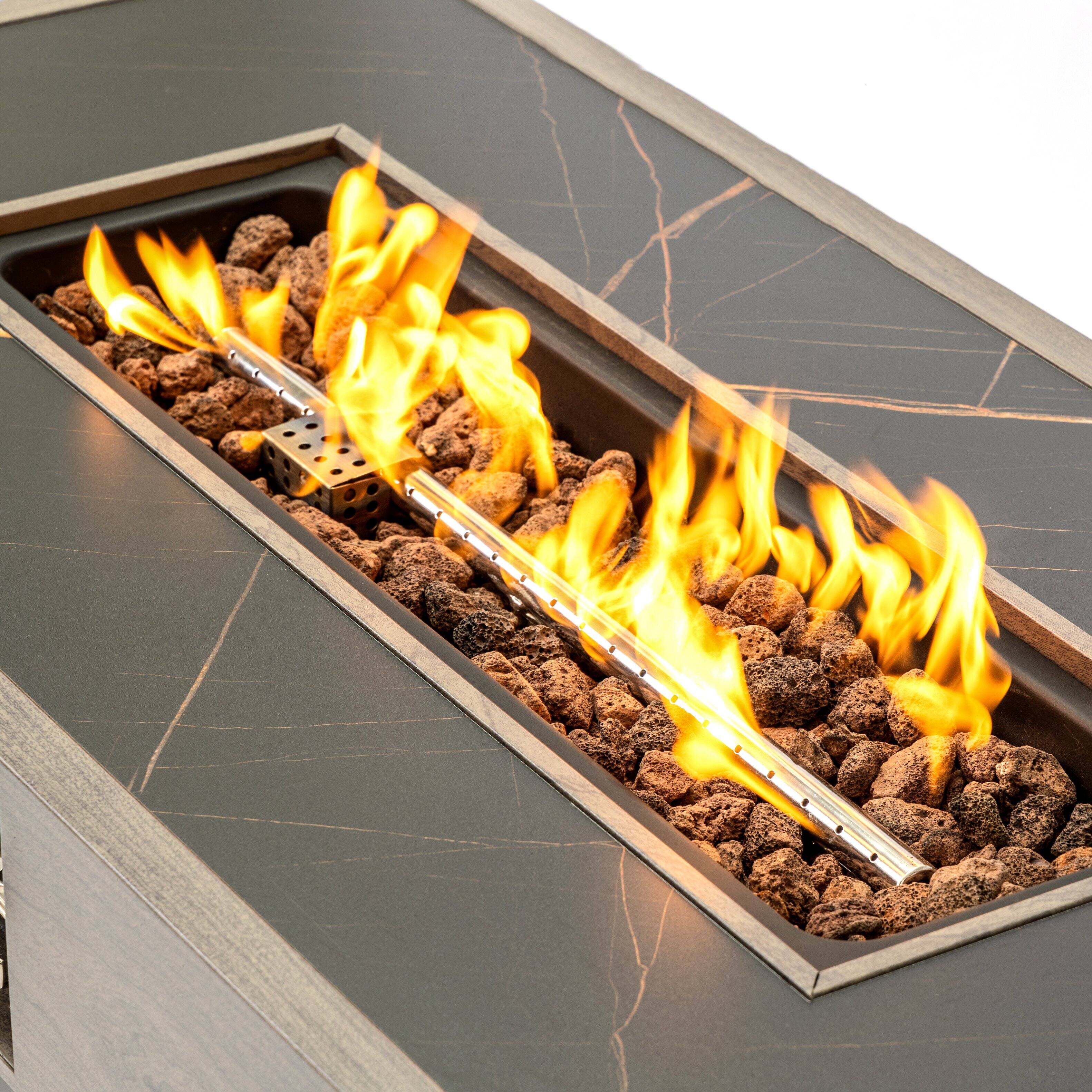 Alt View 3. PexFix - 42" Propane Fire Pit Table, 50,000 BTU Outdoor Heater with Wood Finish & Cover for Patio & Backyard - Grey.