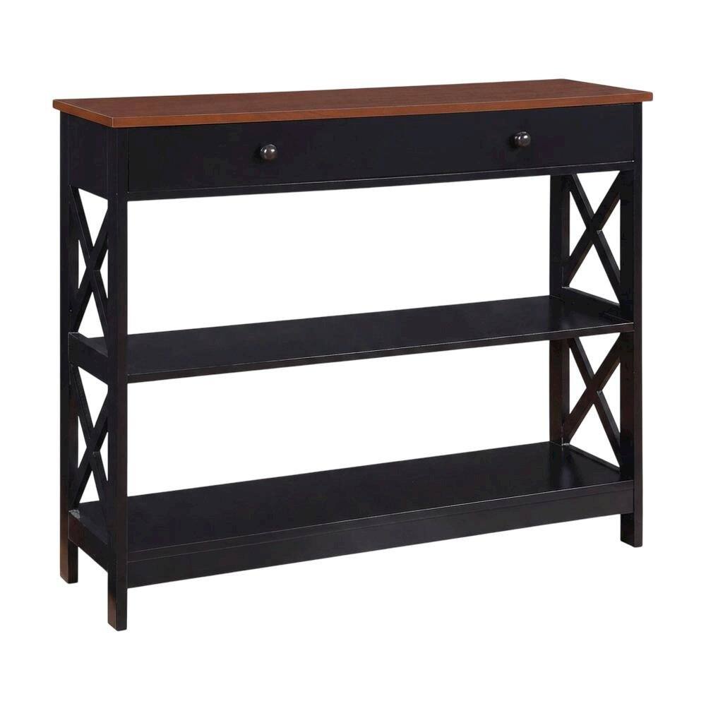 Angle. FurniFact - Wooden 1-Drawer Console Table with Shelves and Modern Design - Cherry/Black.