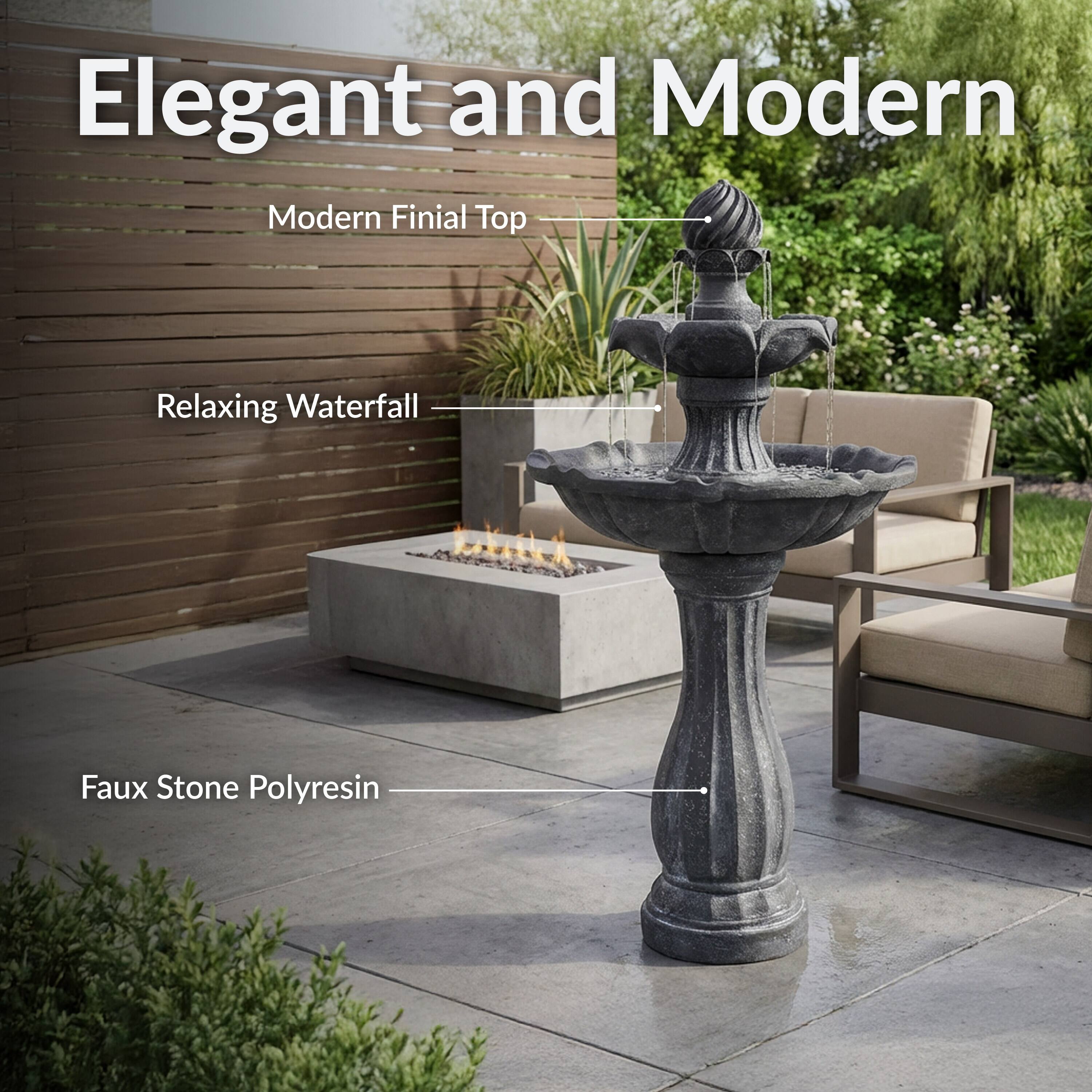 Elegant and Modern

Modern Finial Top

Relaxing Waterfall

Faux Stone Polyresin