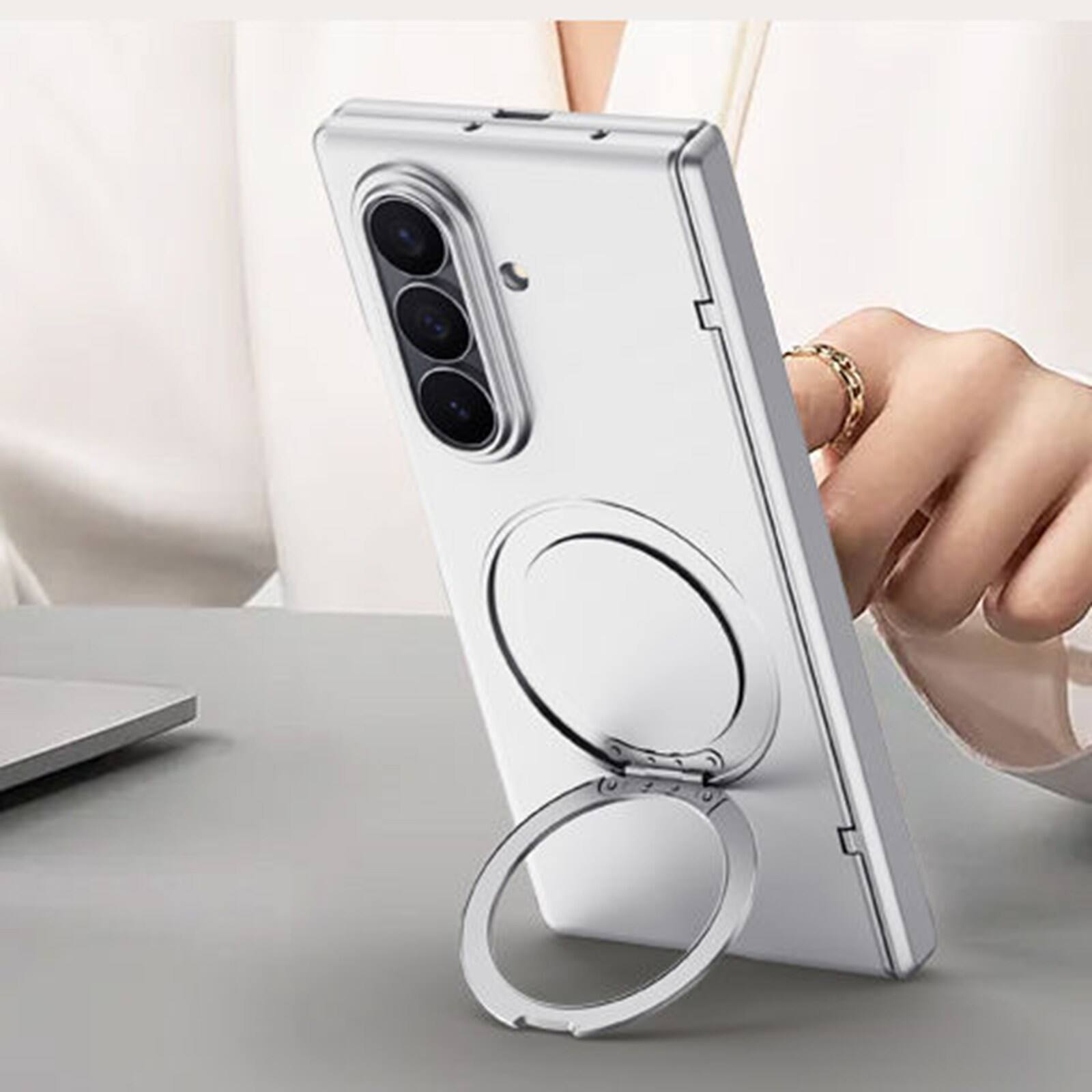 Alt View 1. Dteck - For Samsung Galaxy Z Fold 7 Hinge Protection Magnetic Ring Stand Foldable Rugged Case Built-in Screen Protector - Lightgreen(Privacy Film).