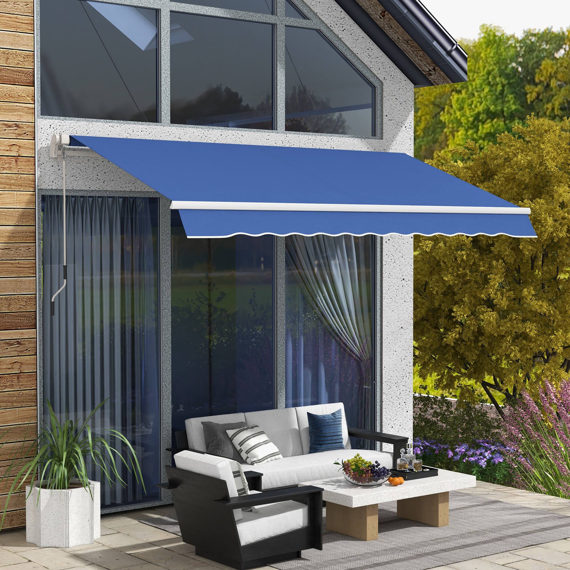 Alt View 1. Outsunny - 12' x 10' Retractable Awning Patio Awnings Sun Shade Shelter with Manual Crank Handle, 280g/m² UV - Dark Blue.