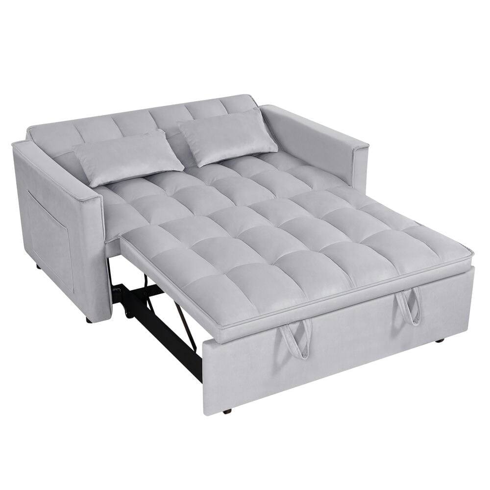 Alt View 4. Resenkos - 54 Inch Adjustable Backrest Sofa, Sofa Bed, Futon Sofa with Double Armrest and Pouch for Living Room - Silver grey.