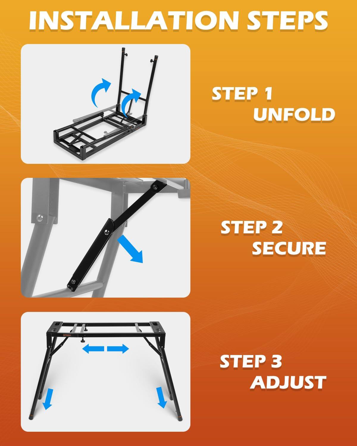 Installation Steps

Step 1: Unfold

Step 2: Secure

Step 3: Adjust
