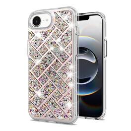 Kitcheniva - Shimmering Bling Hybrid Phone Case With Tempered Glass For iPhone 16e/17e - Multicolor