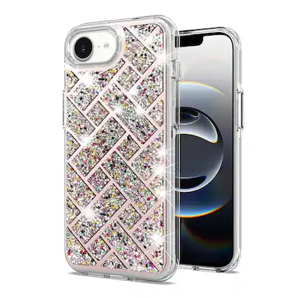 Front. Kitcheniva - Shimmering Bling Hybrid Phone Case With Tempered Glass For iPhone 16e/17e - Multicolor.