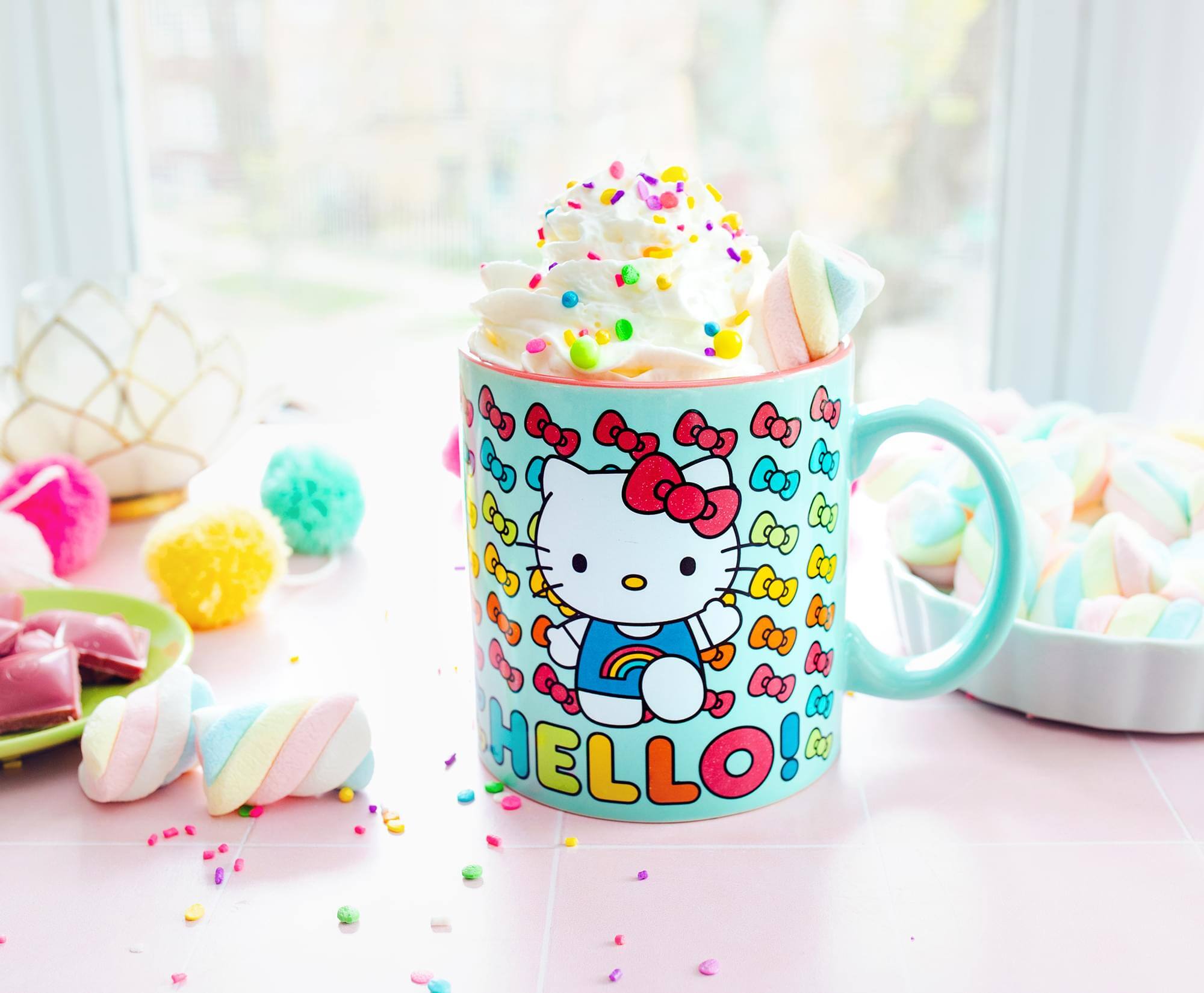 Alt View 3. Silver Buffalo - Sanrio Hello Kitty Hello Rainbows Ceramic Mug | Holds 20 Ounces - Pink.