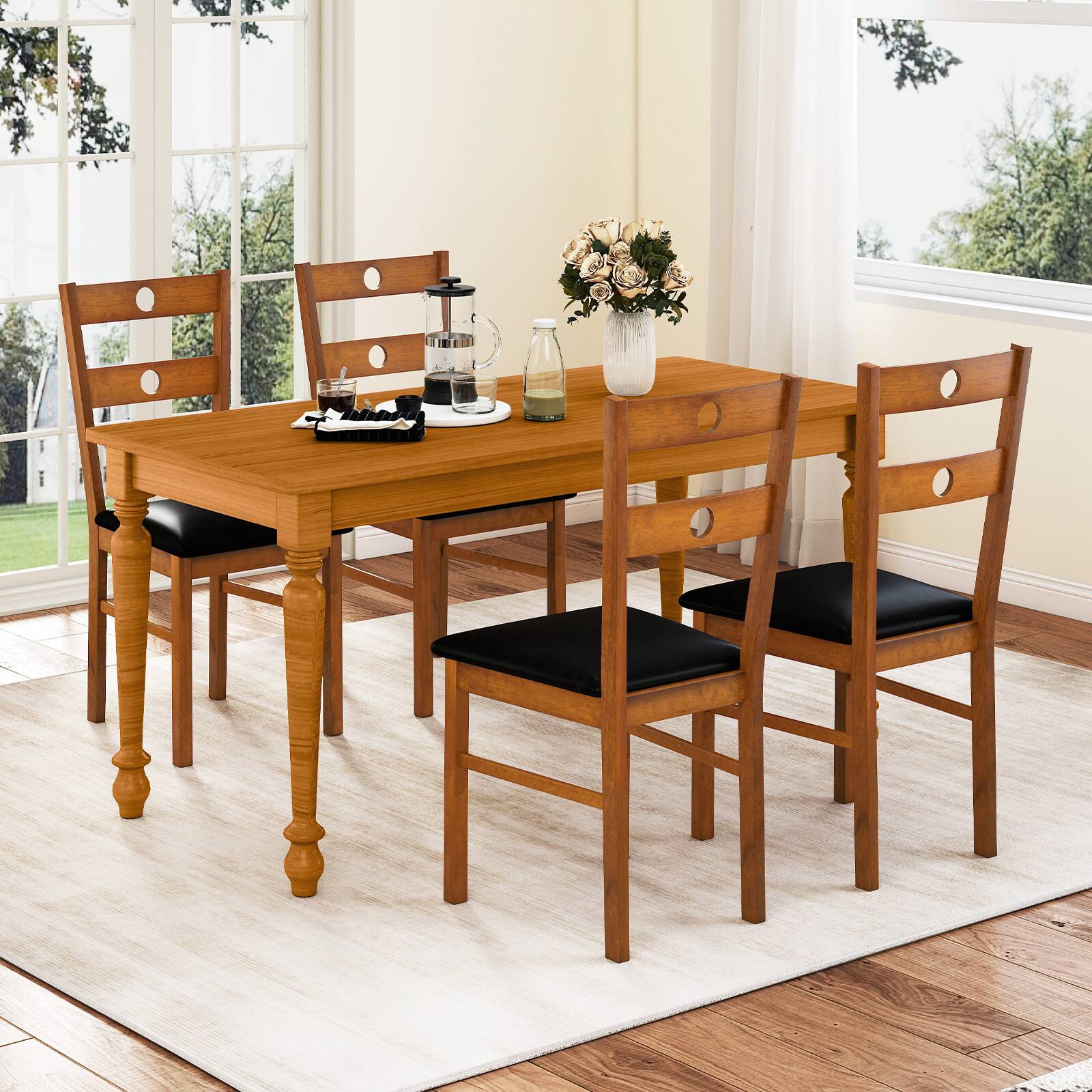 Alt View 1. Costway - Costway Wood Dining Chairs Set of 4 with Rubber Wood Frame, Padded Seat & Slatted Backrest - Walnut.