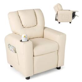 Costway - Kids Recliner Chair with Cup Holder & Side Pocket Adjustable Backrest Footrest - Beige