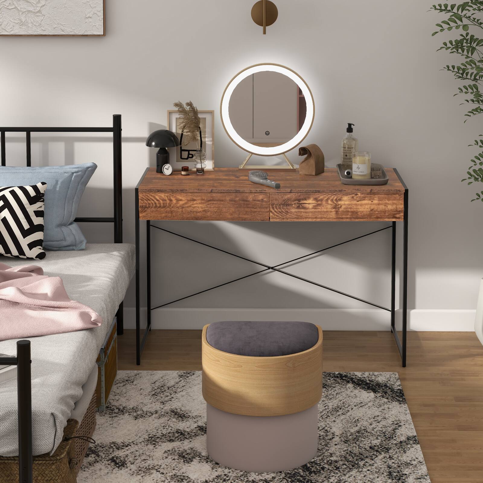 Alt View 8. Ecooso - Home Office Writing Desk with 2 Drawers, Steel Frame Computer Workstation for Small Space - Rustic Brown & Black.