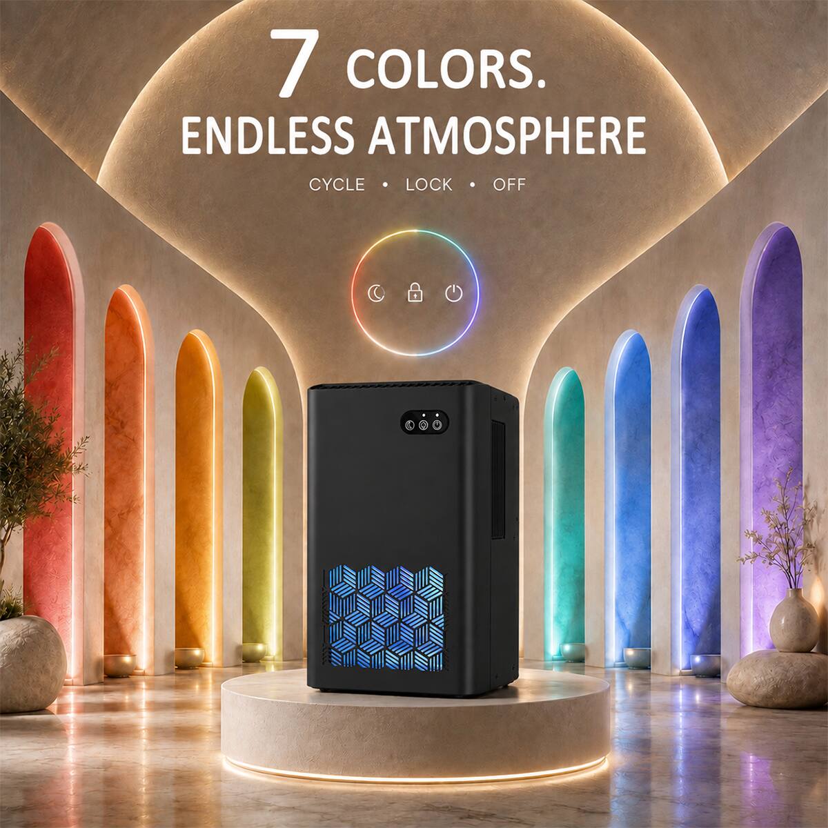 7 COLORS.  
ENDLESS ATMOSPHERE  
CYCLE • LOCK • OFF