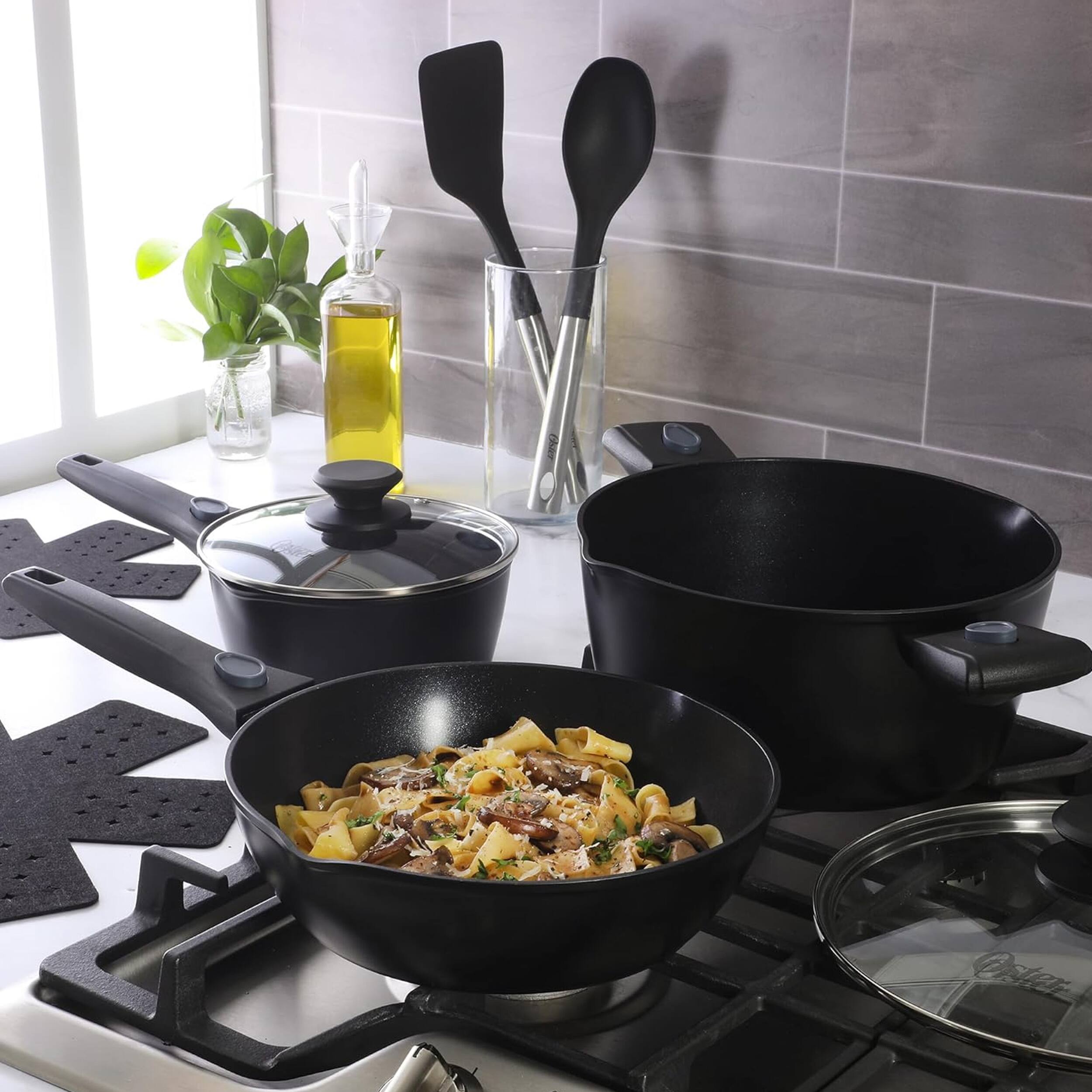 Alt View 5. Oster - Oster SmartHandle Advance 13 Piece Nonstick Cookware Combo Set in Matte Black - Black.
