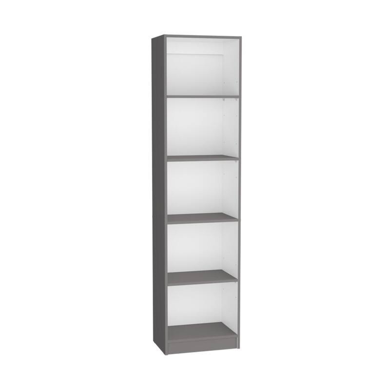 Alt View 2. HTUTWOO - Bookcase with 5-Tier Shelves and Slim Design -Particle Board 71" Tall Narrow Bookshelf,Vertical Storage Shelf for Office - Matt Gray+White.