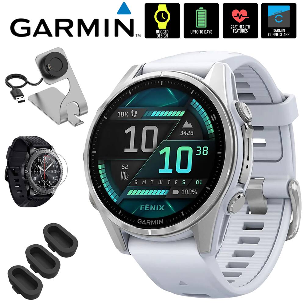 GARMIN™  
RUGGED DESIGN  
UPTO 10 DAYS  
24/7 HEALTH FEATURES  
GARMIN CONNECT APP  

10K  
3428  
10  
38  
52  
VO2  
5  
SMTWTFS  
01  
100%  
FÉNIX  
GARMIN