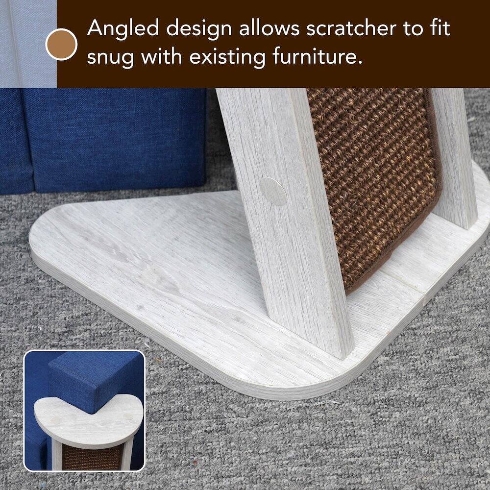 Angled design allows scratcher to fit snug with existing furniture.
