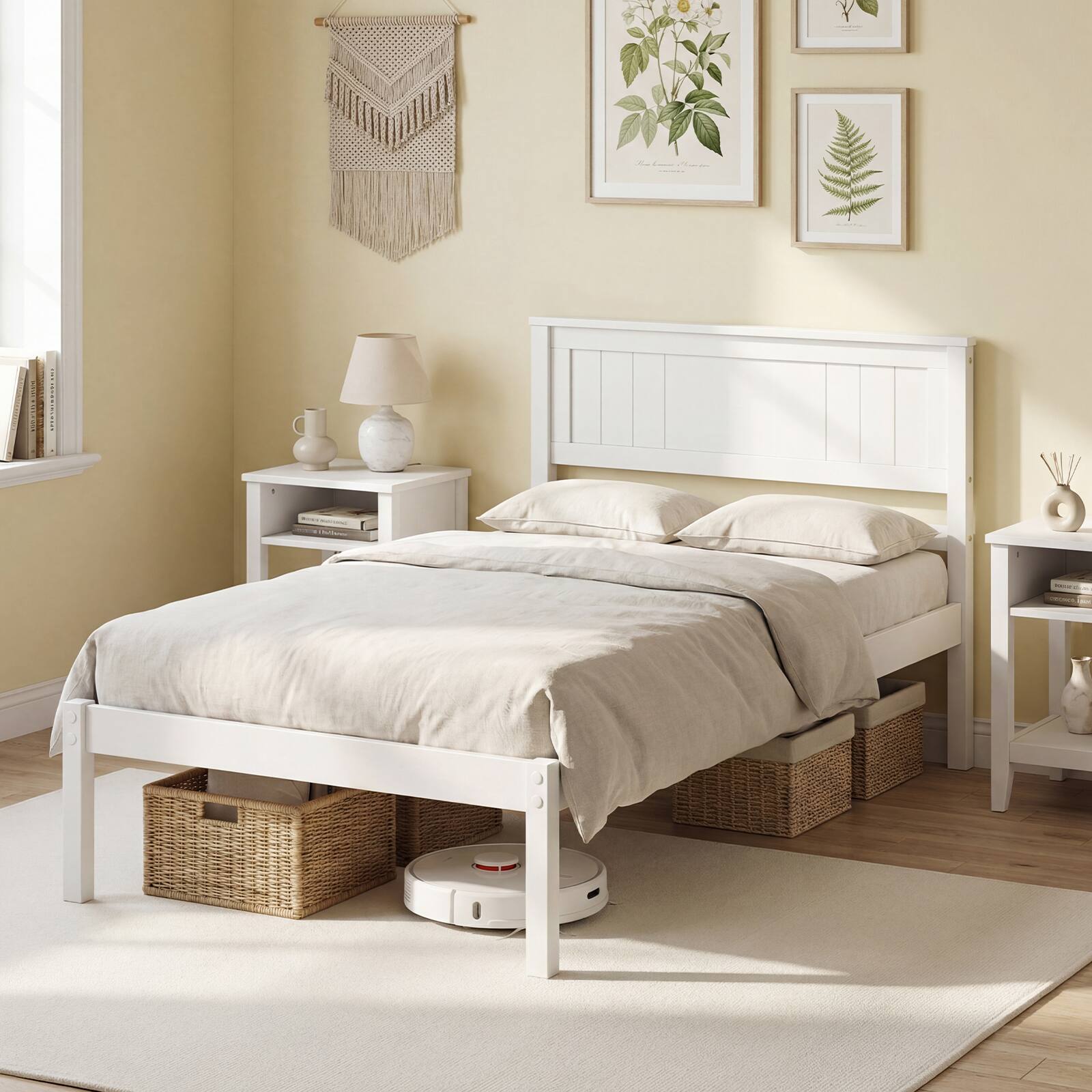 Alt View 1. Costway - Costway Twin Size Wooden Platform Bed Frame with Headboard Mattress Foundation - White.