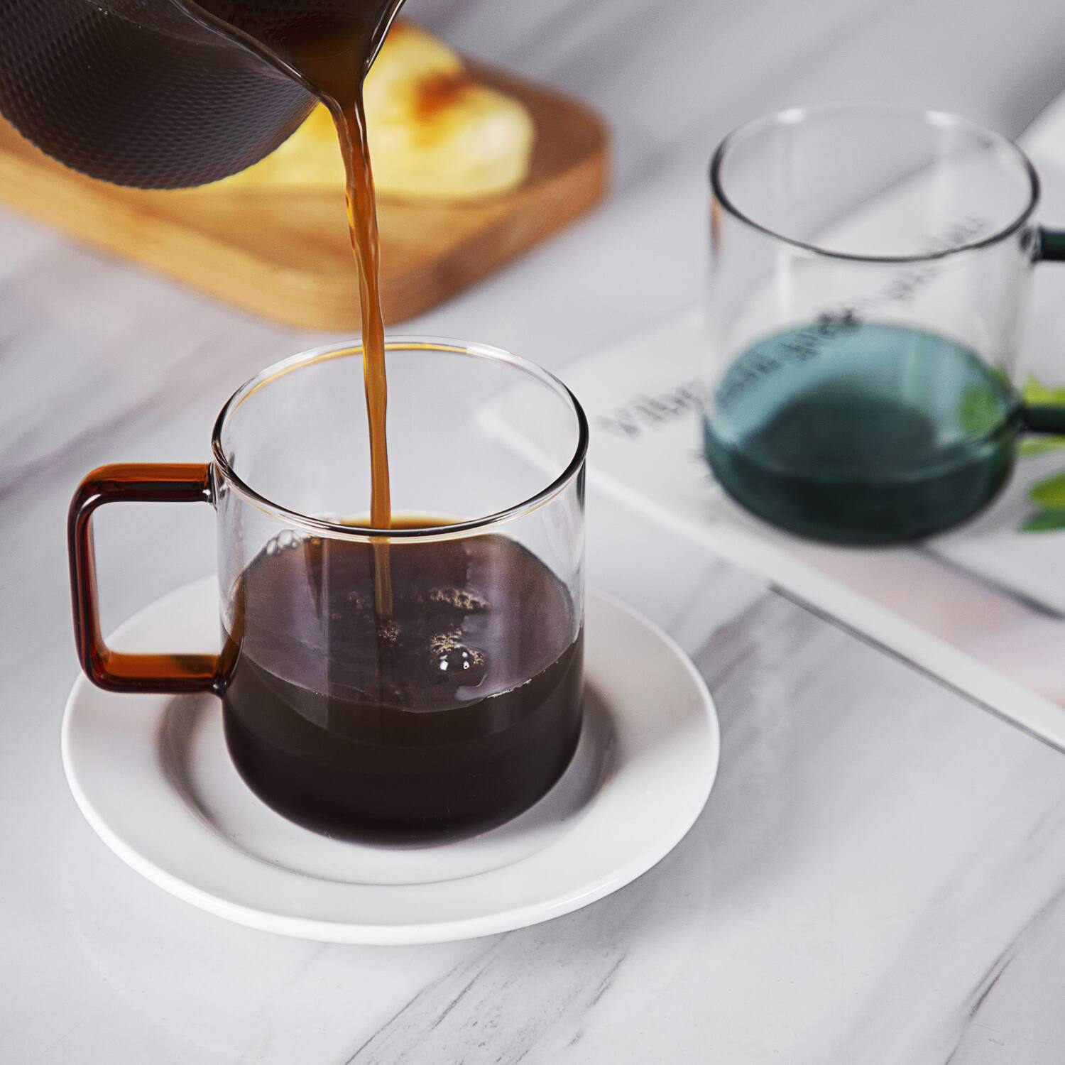 Alt View 1. Bacimi - Clear Coffee Cups with Colorful Handles - Borosilicate Glass Mugs for Cappuccino, Tea, Latte,  Set of 2 / 12oz - Clear/Multicolor.