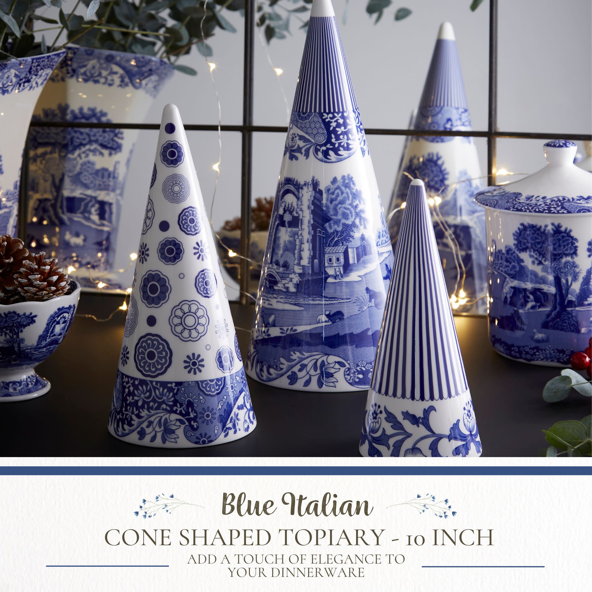 Blue Italian CONE SHAPED TOPIARY - 10 INCH  
ADD A TOUCH OF ELEGANCE TO YOUR DINNERWARE
