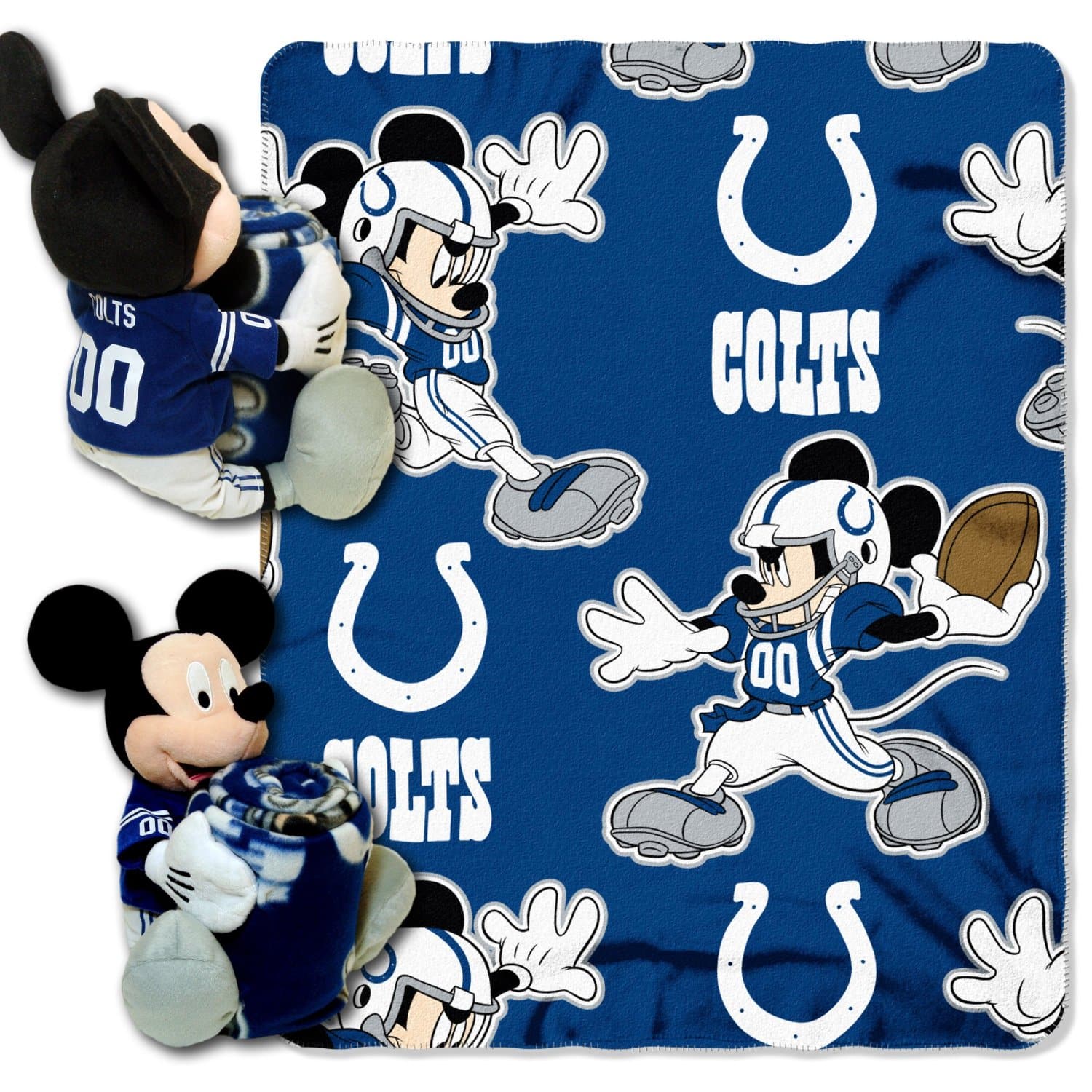 Northwest - Indy Colts Football 40x50" Throw and Hugger Mickey Character Pillow Combo Set - Multi